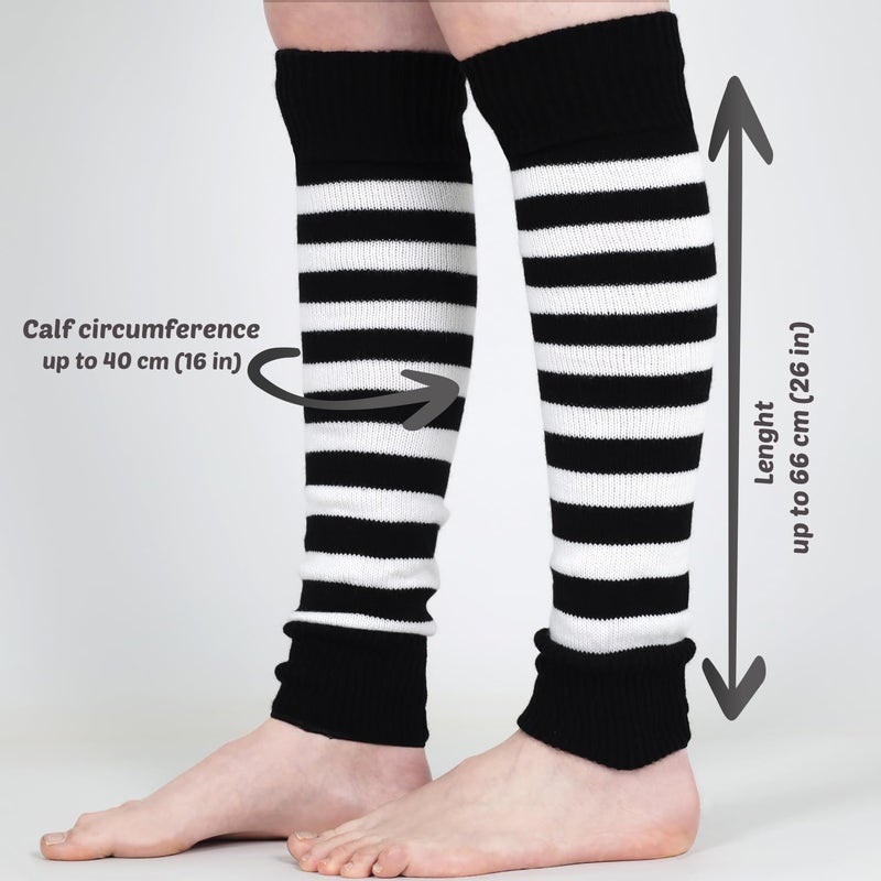 Mysocks Leg Warmers Extra Soft Stylish Fancy Winter 80s Party Dance Striped Long Legwarmers for Women Girls Ladies Striped White Black - Image 4